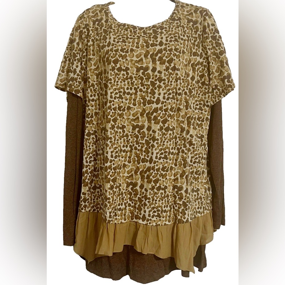 LOGO by Lori Goldstein QVC Leopard Print Size 1X Layered Attached 2fer Tops
